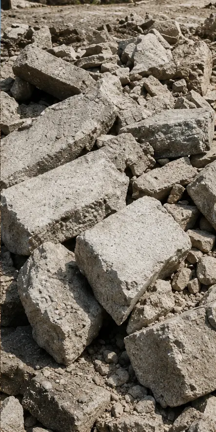 Broken concrete and masonry rubble