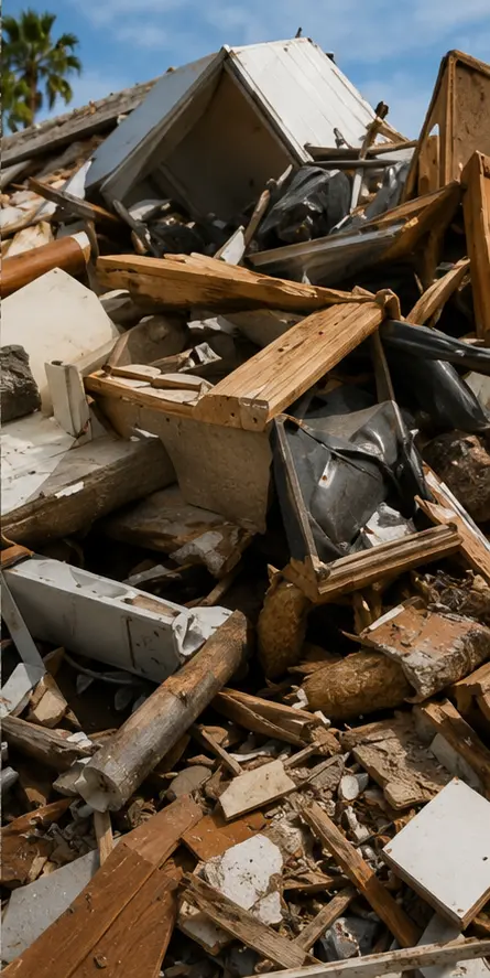Mixed remodeling debris from a demolition